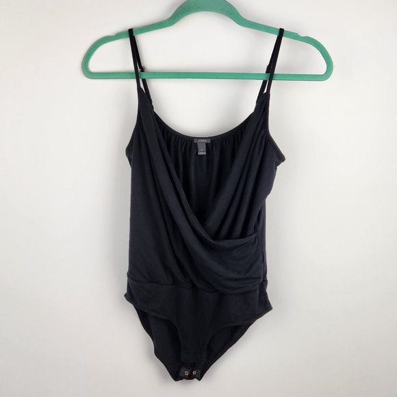 J. Crew Black Soft Stretchy Drapey Wrap-Front Cami Bodysuit sz S - Picture 1 of 8